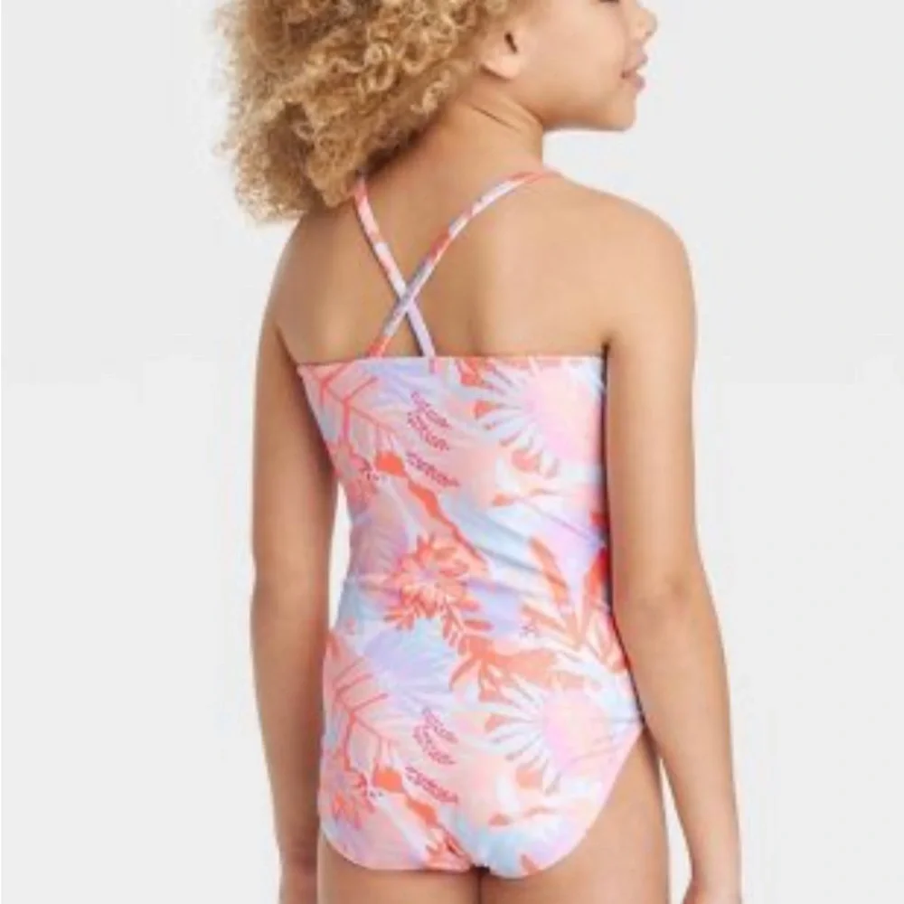 Girls' Tropic Oasis One Piece Swimwear Set with Skirt Fits like 6/7 NWT
